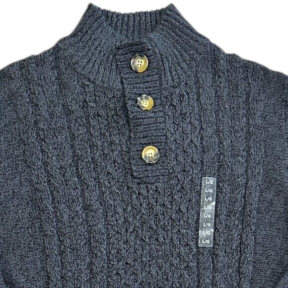 Mtn Ridge Mens Academia Chunky Fisherman Knit Sweater Sz L Gray Heritage Cozy - Picture 2 of 6